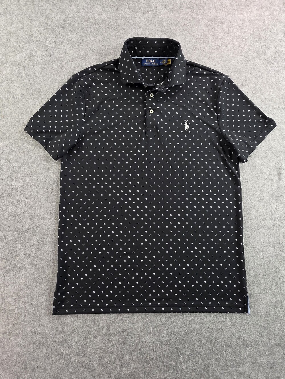 Polo by Ralph Lauren Black Polo with White Micro Circle Print Shirt Med